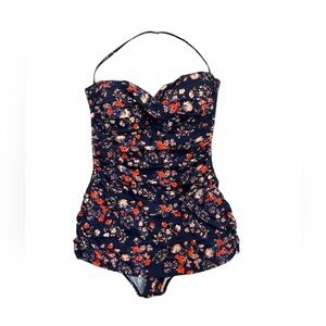 Dobreva Floral Ruched One Piece Swimsuit Navy Blue Floral Size 20